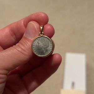 Italian Lira 14kt rimmed pendant